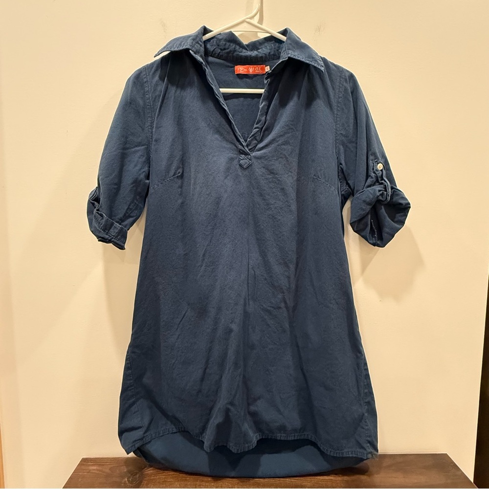 ✅ Sea Lily small Navy Blue Shirt dress shift coverup lightweight tunic top vneck